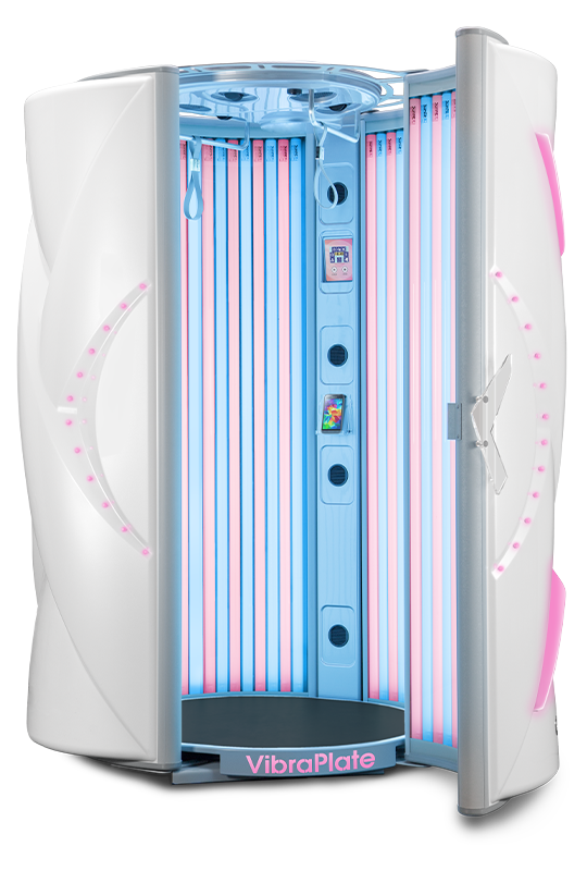 Ultrasun i9 Hybrid stand-up tanning bed in dream white metallic